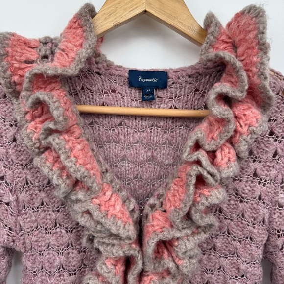 Faconnable Women’s XS Y2K Wool Blend Knit Whimsy Ruffle Open Fairycore Cardigan - Picture 3 of 9